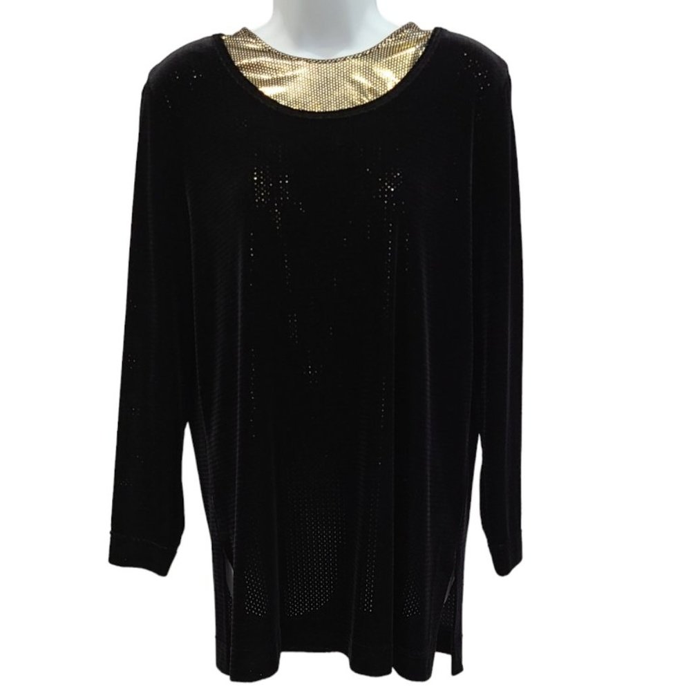 MARKWALD Women Blouse Black/Gold Made in Germany US Size 10 (EU 38) Rayon 64%
